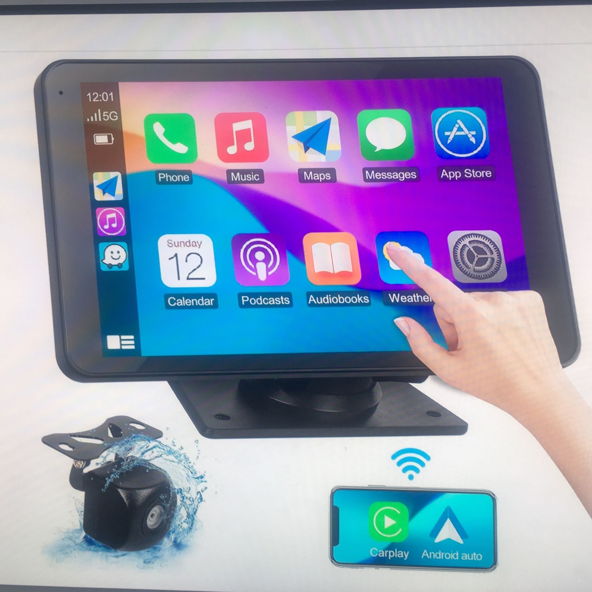 7 Inch Portable Wireless CarPlay Android Auto Screen