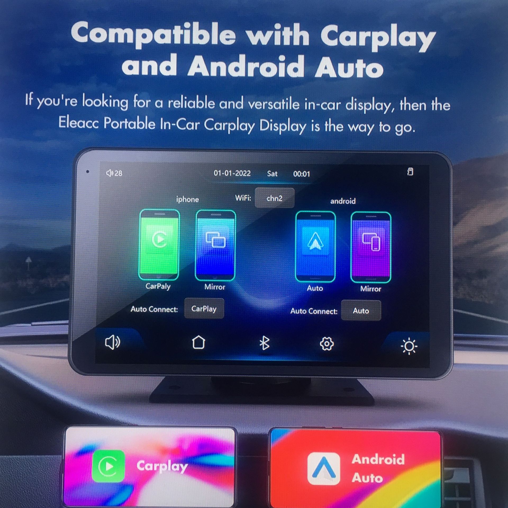 7 Inch Portable Wireless CarPlay Android Auto Screen - photo 2
