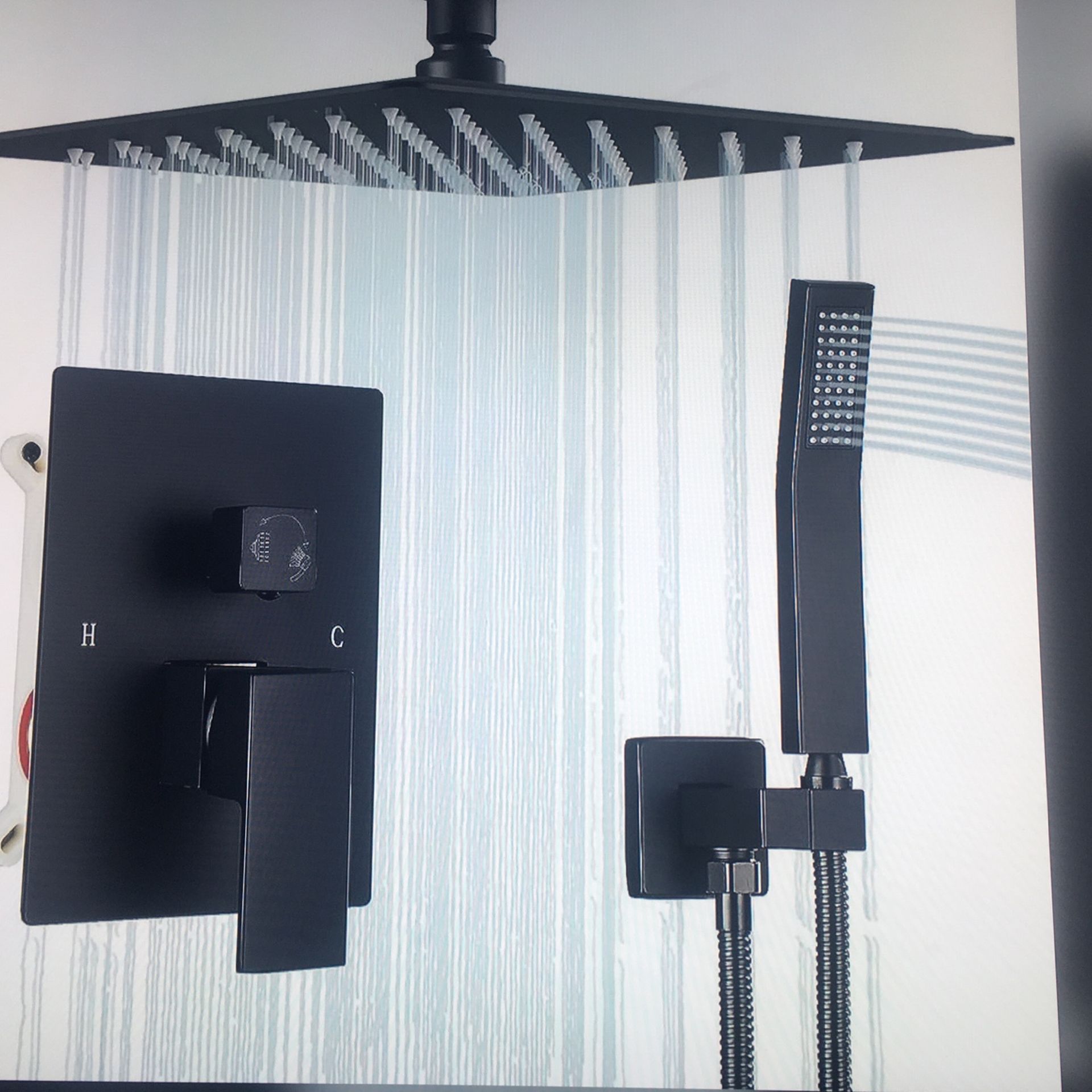 Matte Black Ceiling Mount Shower System