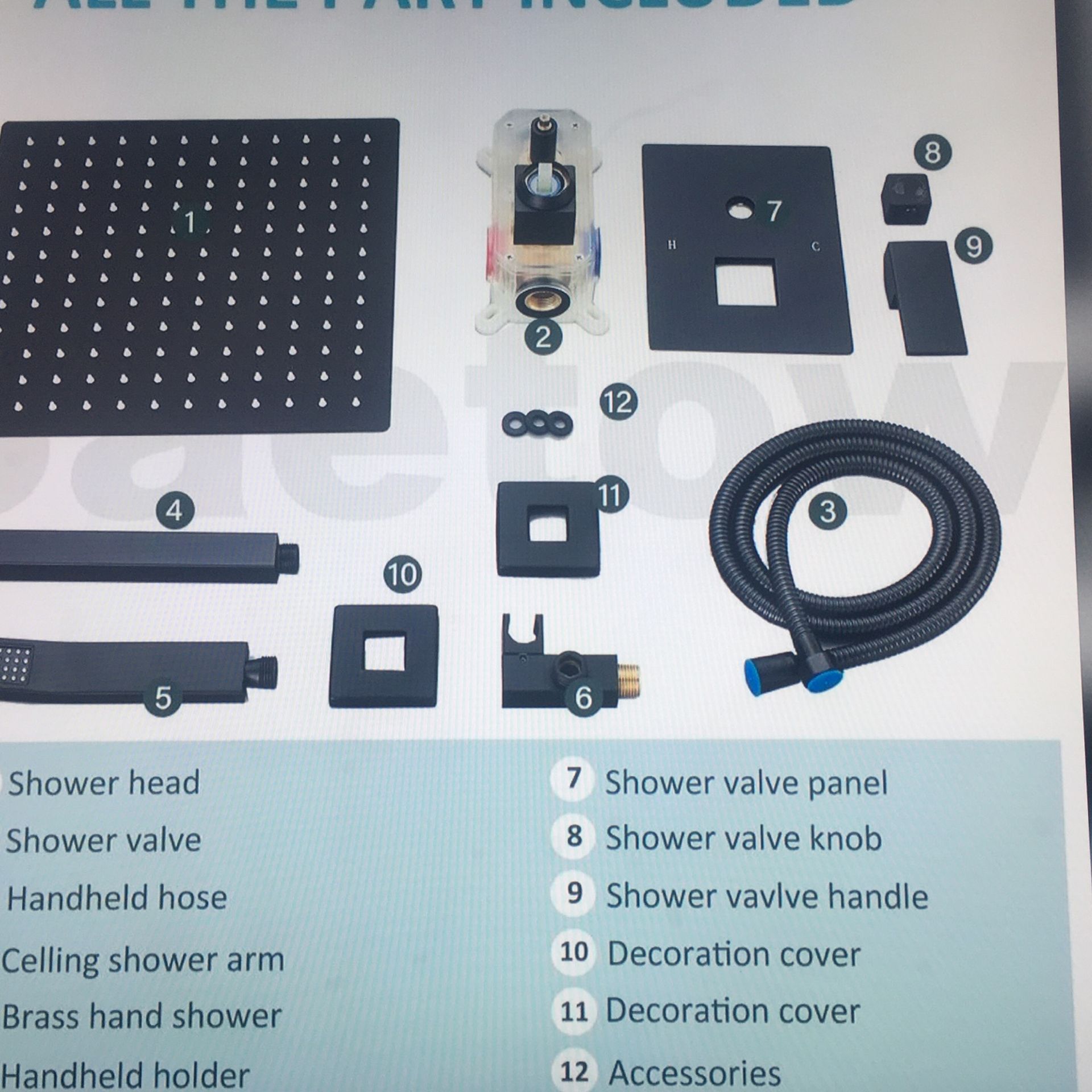 Matte Black Ceiling Mount Shower System - photo 3