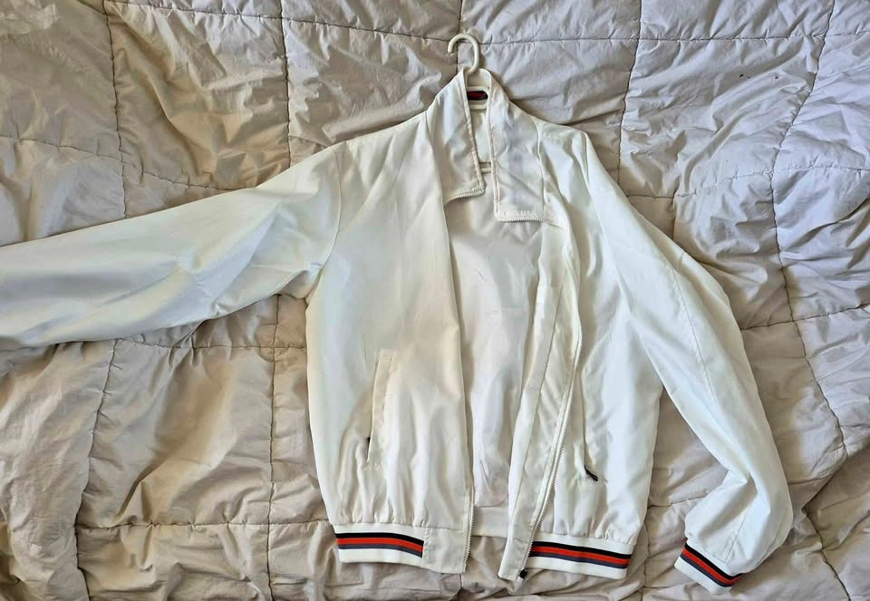 White Windbreaker with Orange Accents - XL