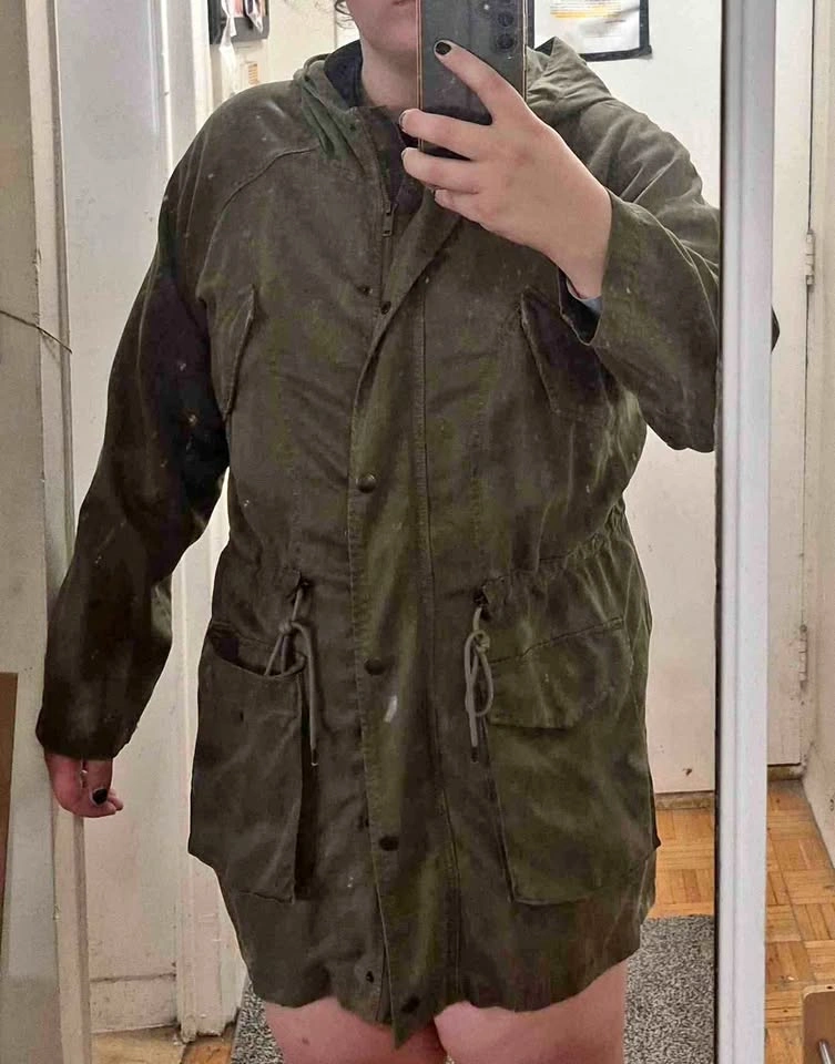 Long Army Green Coat With Hood American Eagle XL