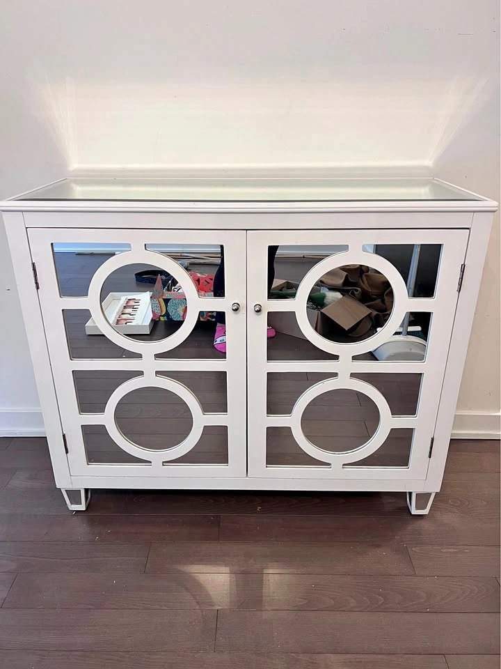 Moving Sale! White Cabinet with Glass Detail