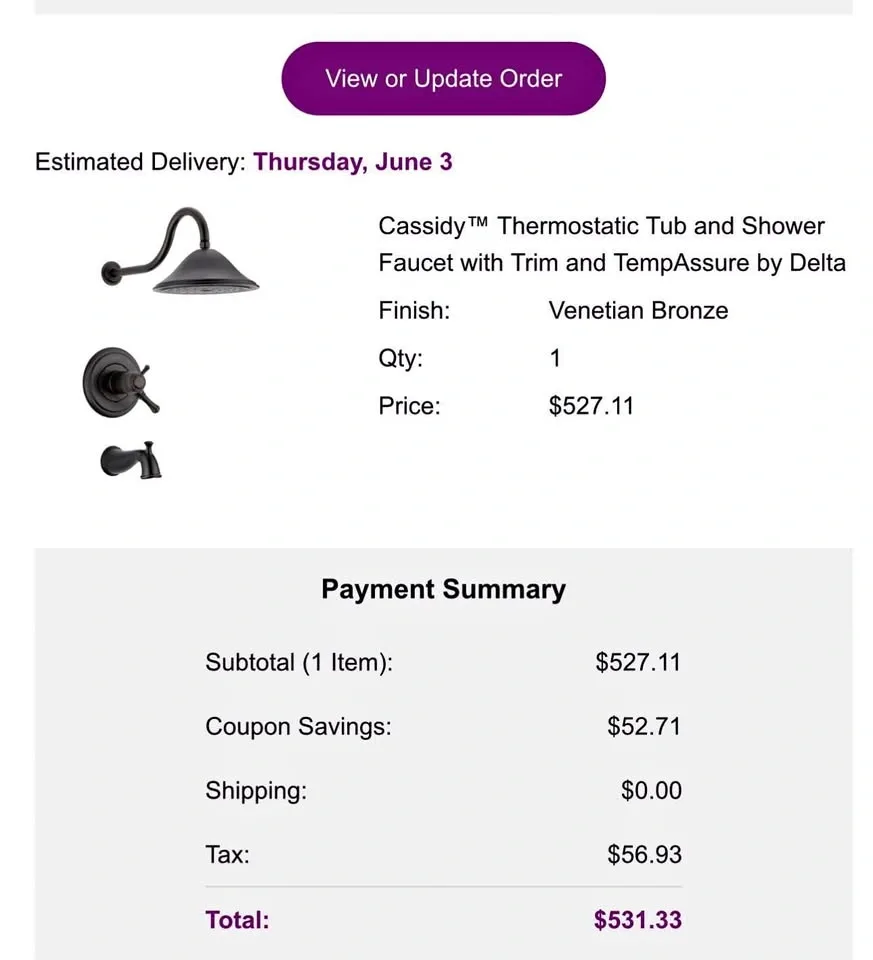 Delta Cassidy Thermostatic Tub and Rain Shower Faucet