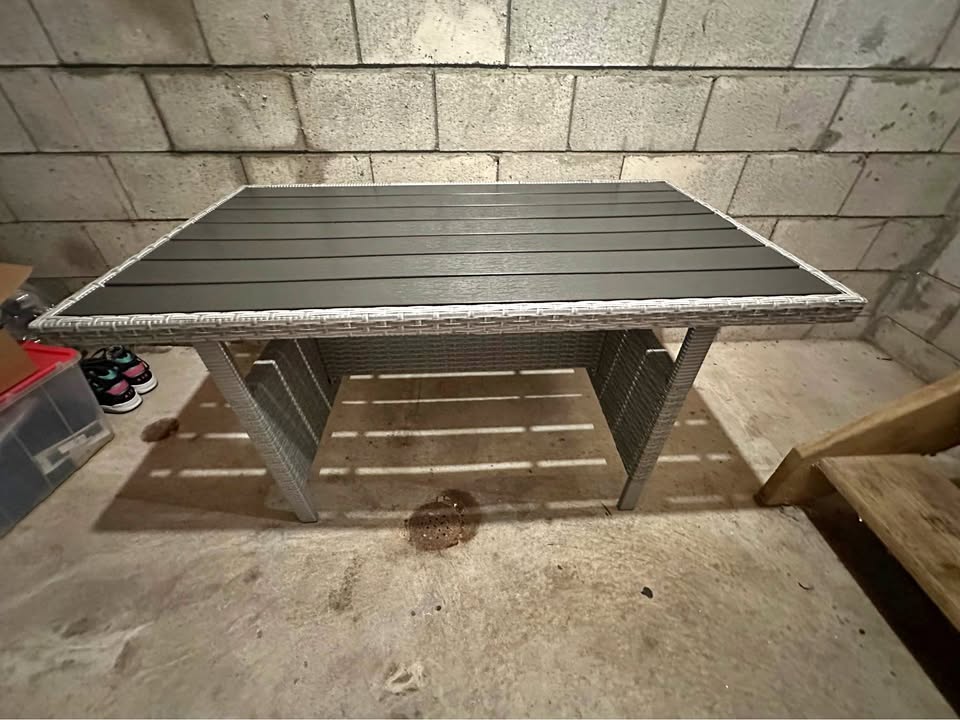 Wood, Steel & Rattan outdoor dining table