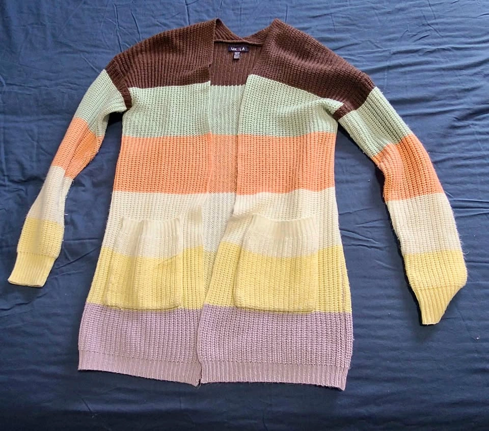 Women’s Colorful Knit Cardigan – Size XS (Striped Sweater)