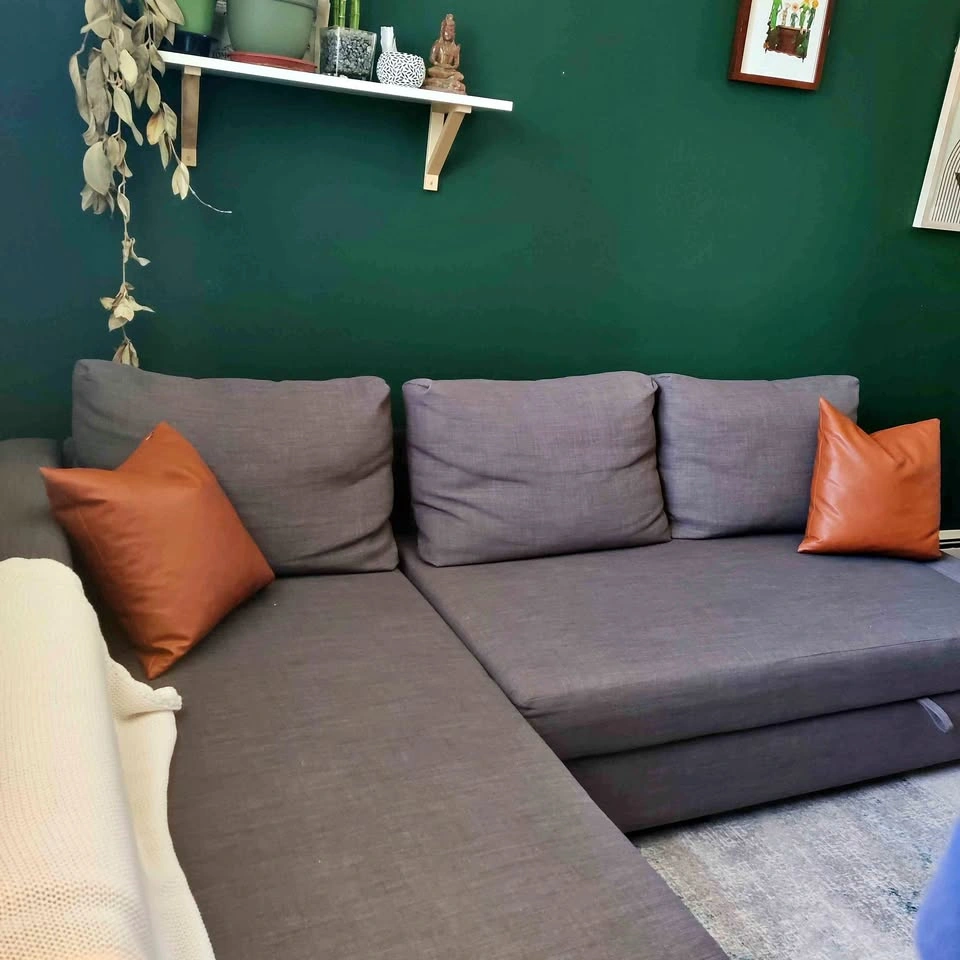 Grey sectional, pullout bed with storage