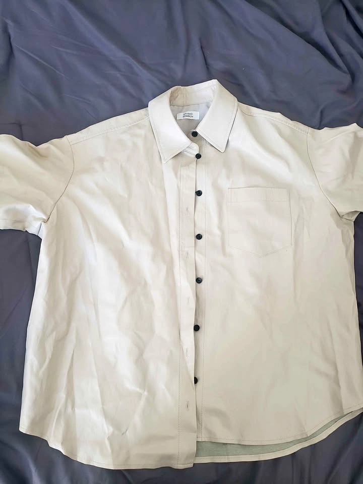 STUDIO TOMBOY Light Beige Button Up Shirt, Synthetic leather