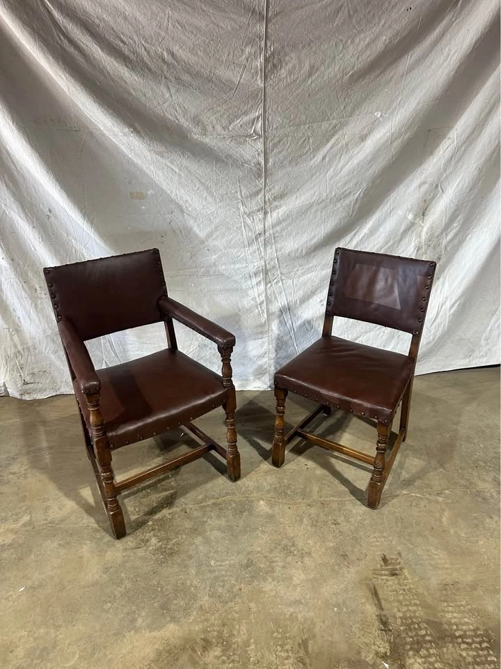 8 Vintage Leather and Wood Chairs - photo 2