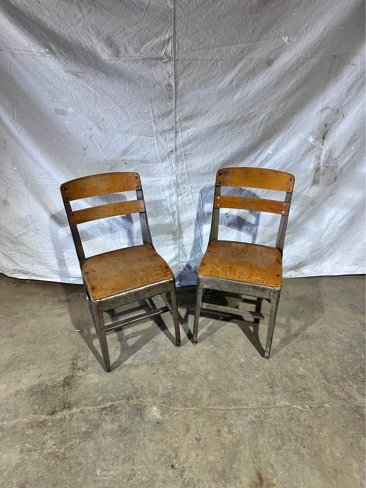Vintage Wood & Metal Chairs - Mid Century Modern Pair