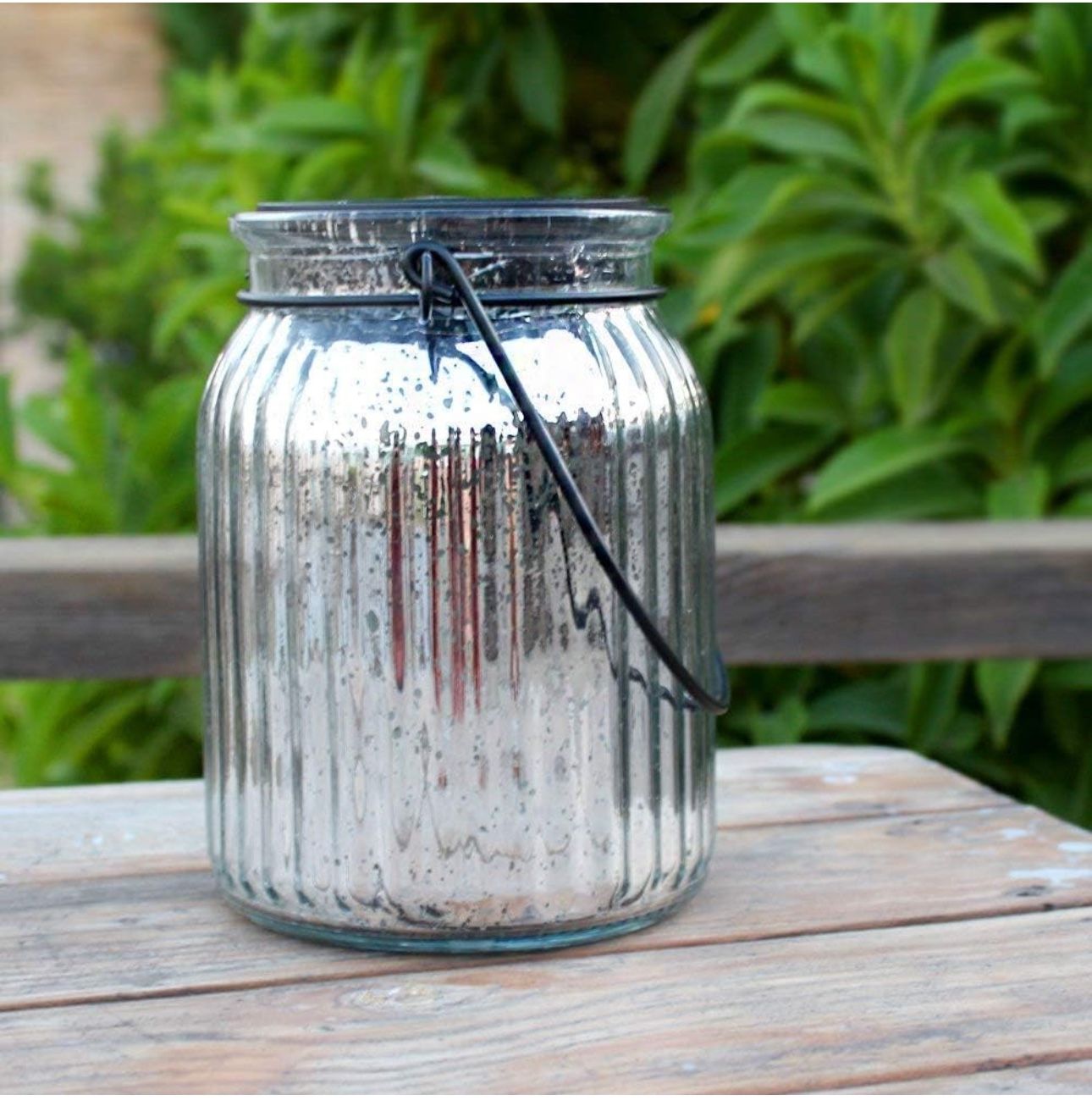 Solar Mercury Glass Jars 2 Pack Outdoor Table Lamps (Silver) - photo 2