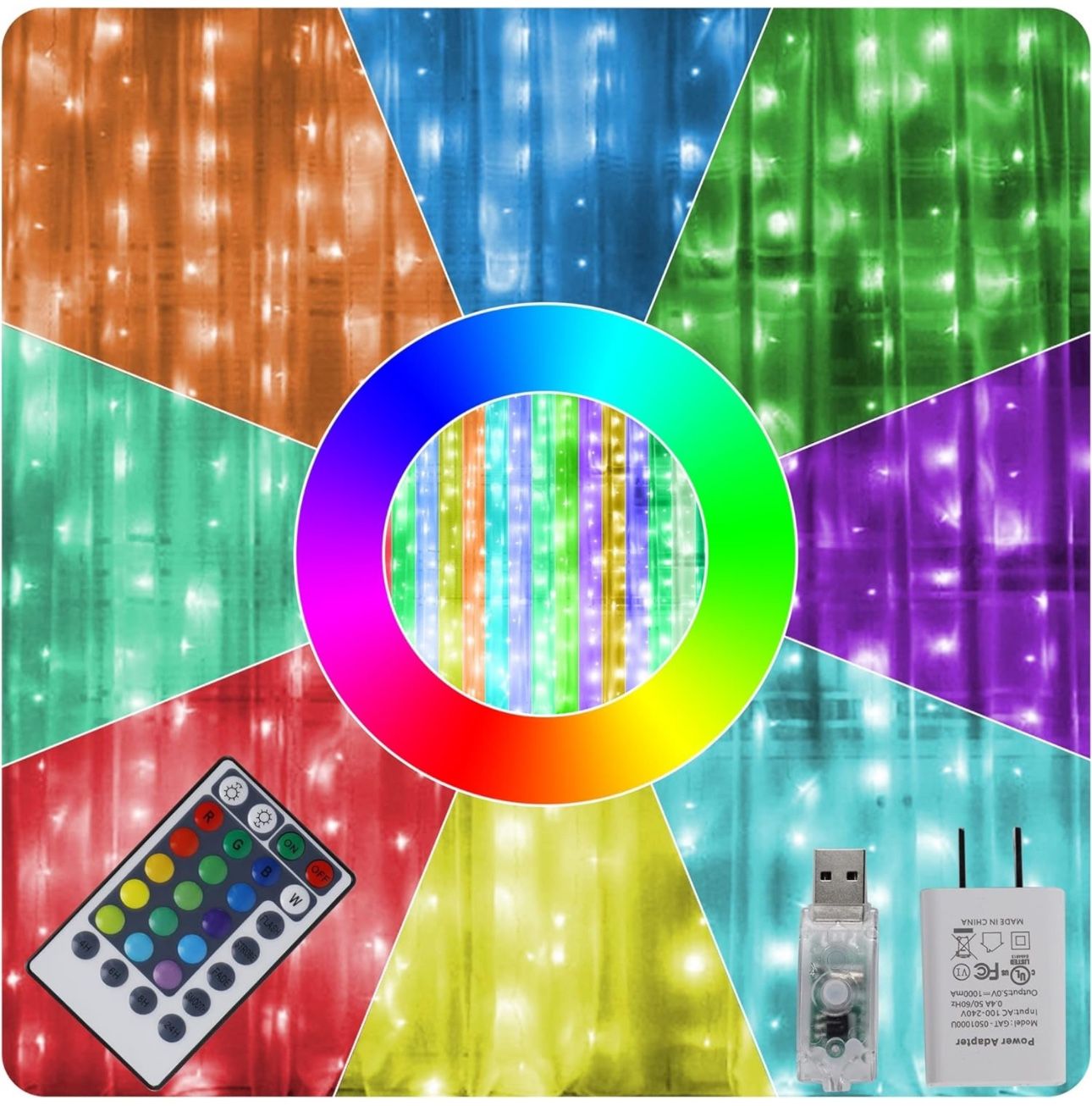 300 LED RGB Fairy Curtain Lights - 16 Colors
