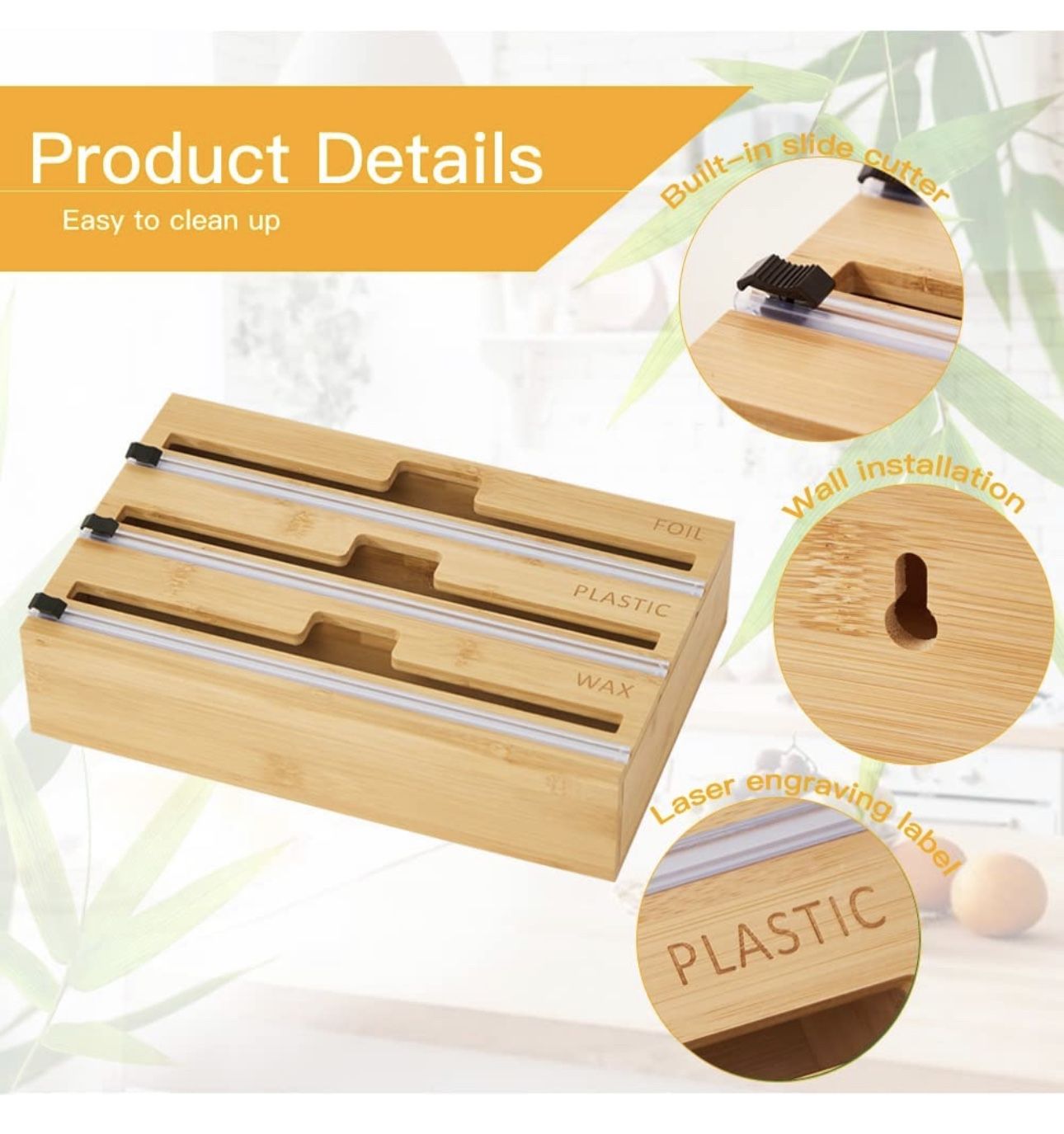 Bamboo 3 in 1 Wrap Dispenser with Cutter - photo 2