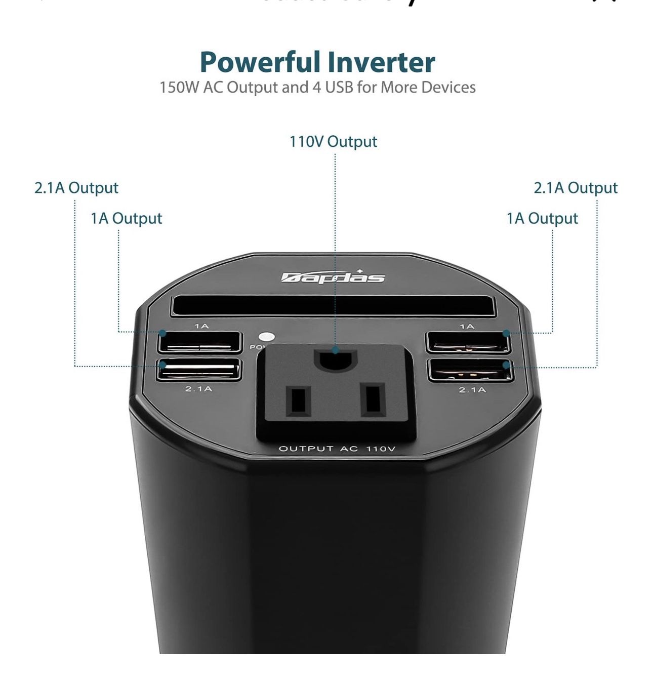 150W Cup Holder Power Inverter 12V to 110V AC Converter - photo 2