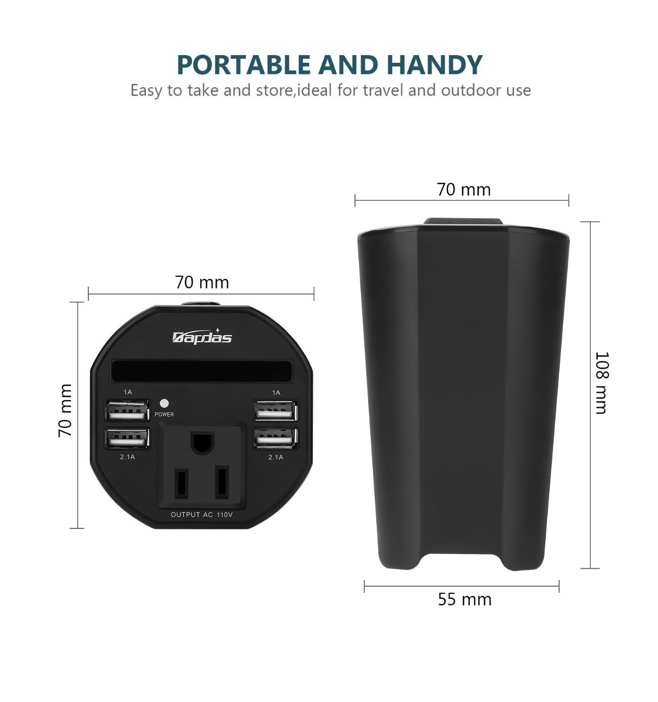 150W Cup Holder Power Inverter 12V to 110V AC Converter - photo 3