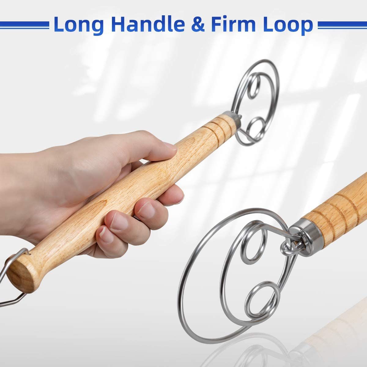 2 Pack DEMALO Danish Dough Whisk - 13.5" Wooden Handle - photo 4