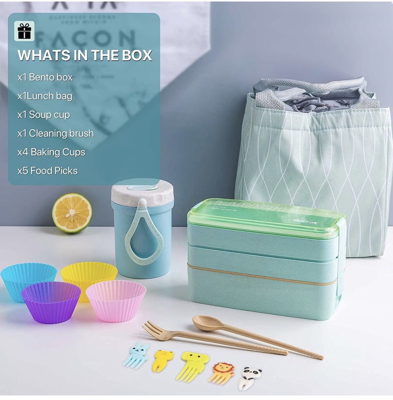 Bento Box Japanese Lunch Box Kit (11 PCS) 3-In-1 Compartment, Le - photo 5