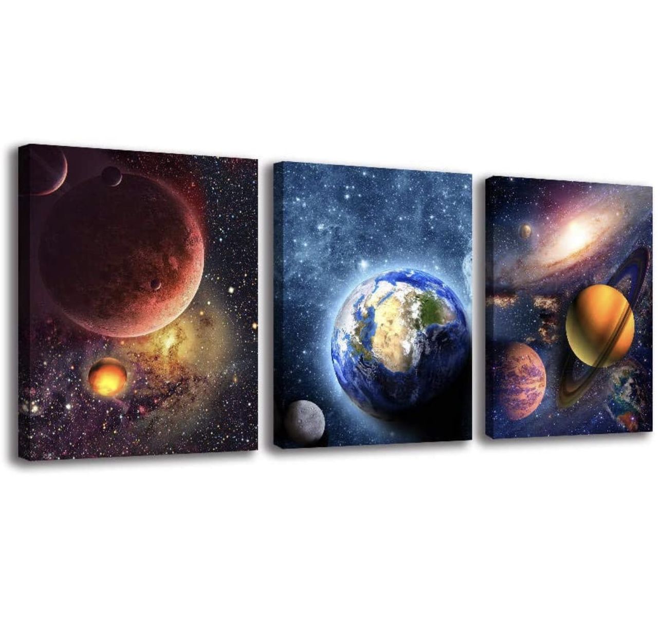 Outer Space Canvas Wall Art - Universe Posters & Prints (3 pcs)