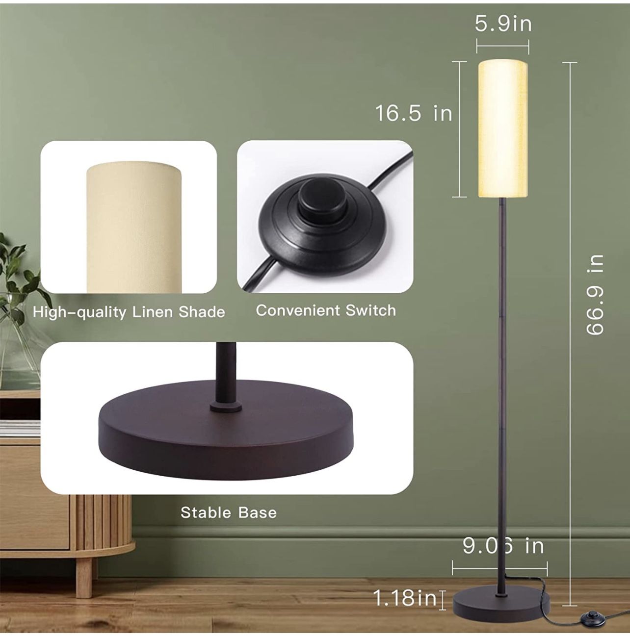Modern Floor Lamp with Linen Shade - Beige - photo 2