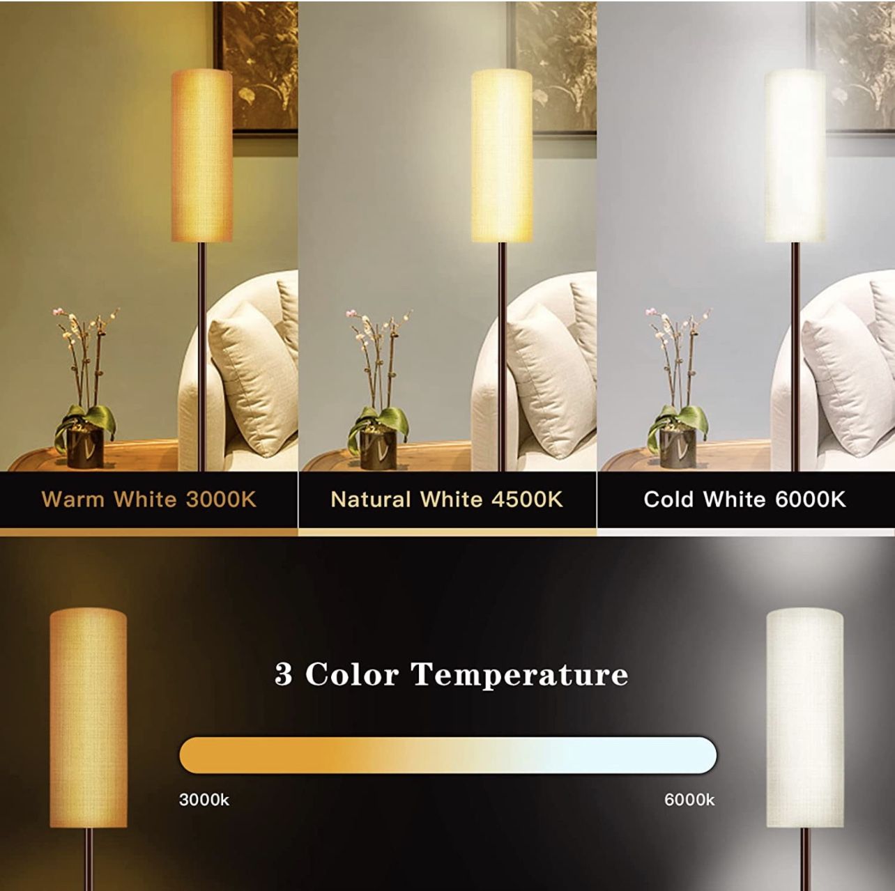 Modern Floor Lamp with Linen Shade - Beige - photo 3