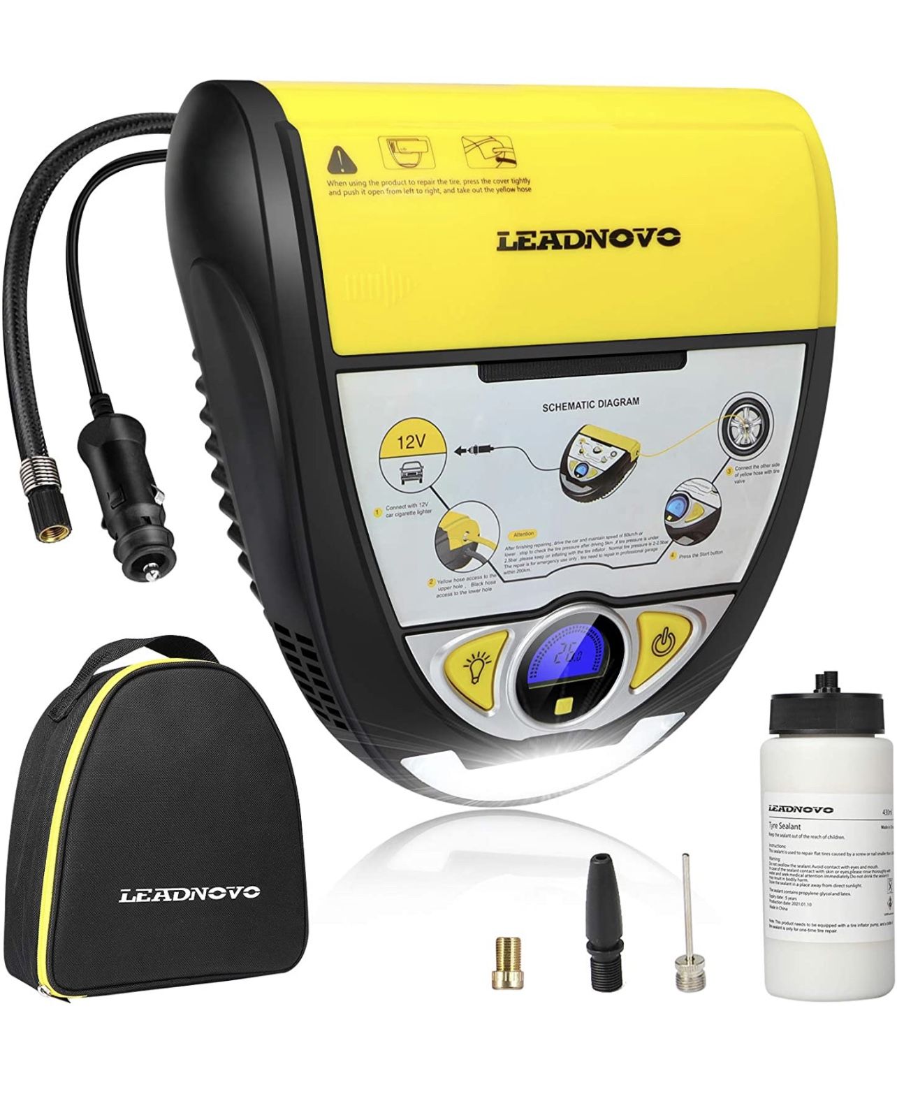 Portable Air Compressor Tire Inflator with Sealant