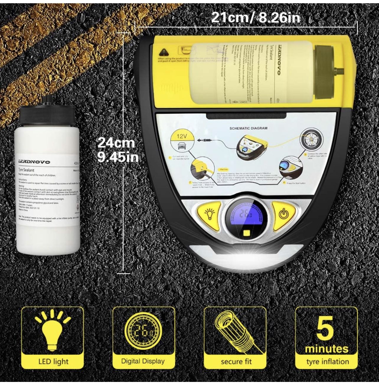 Portable Air Compressor Tire Inflator with Sealant - photo 2