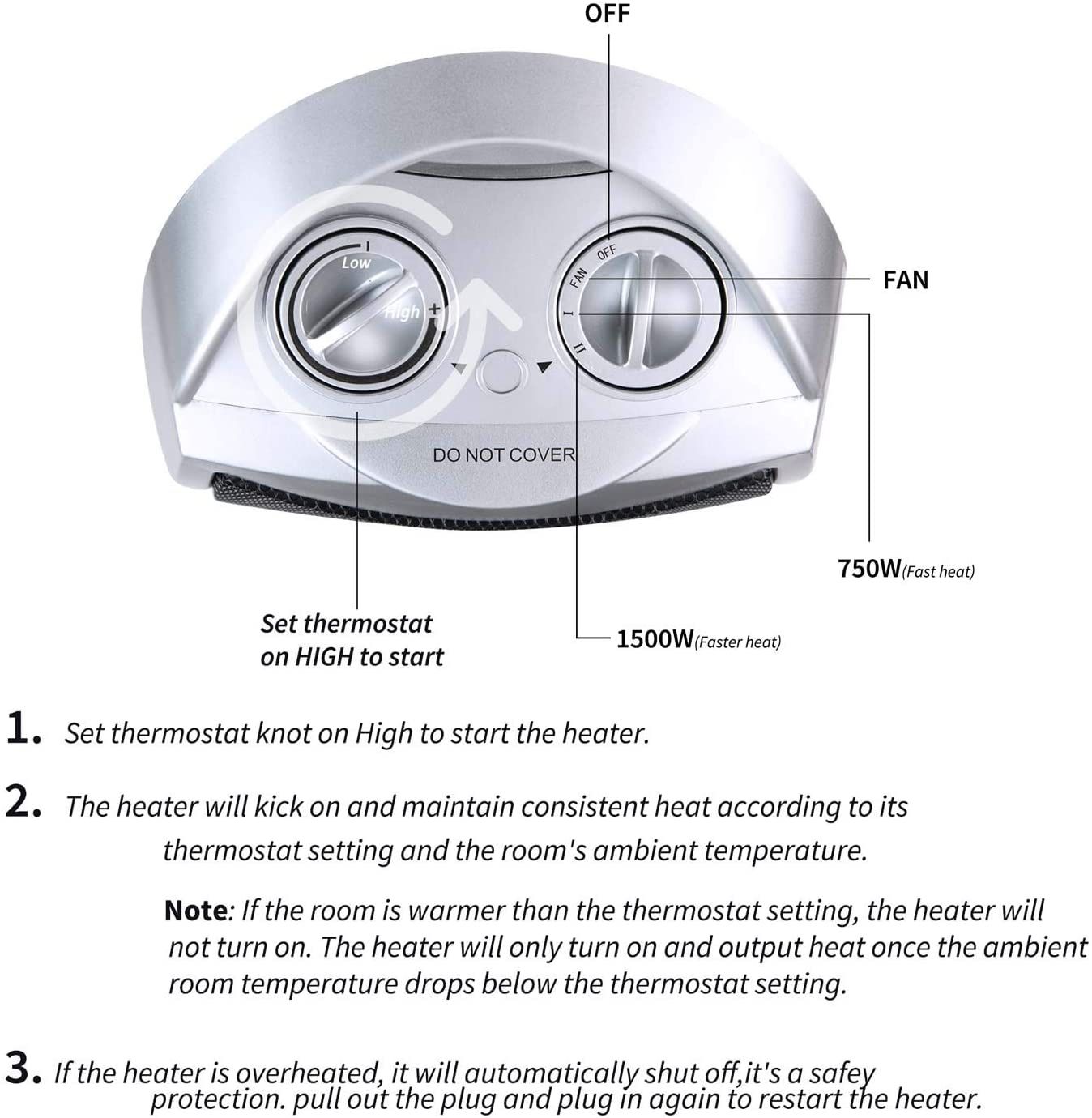 Portable Electric Space Heater with Thermostat - photo 4