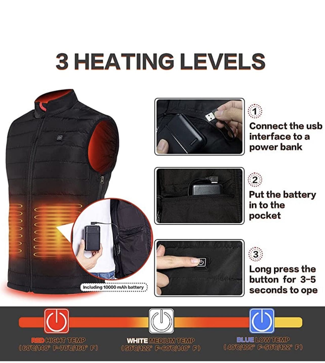 Heated Vest USB Charging Electric Body Warmer for Men & Women w/ - photo 2