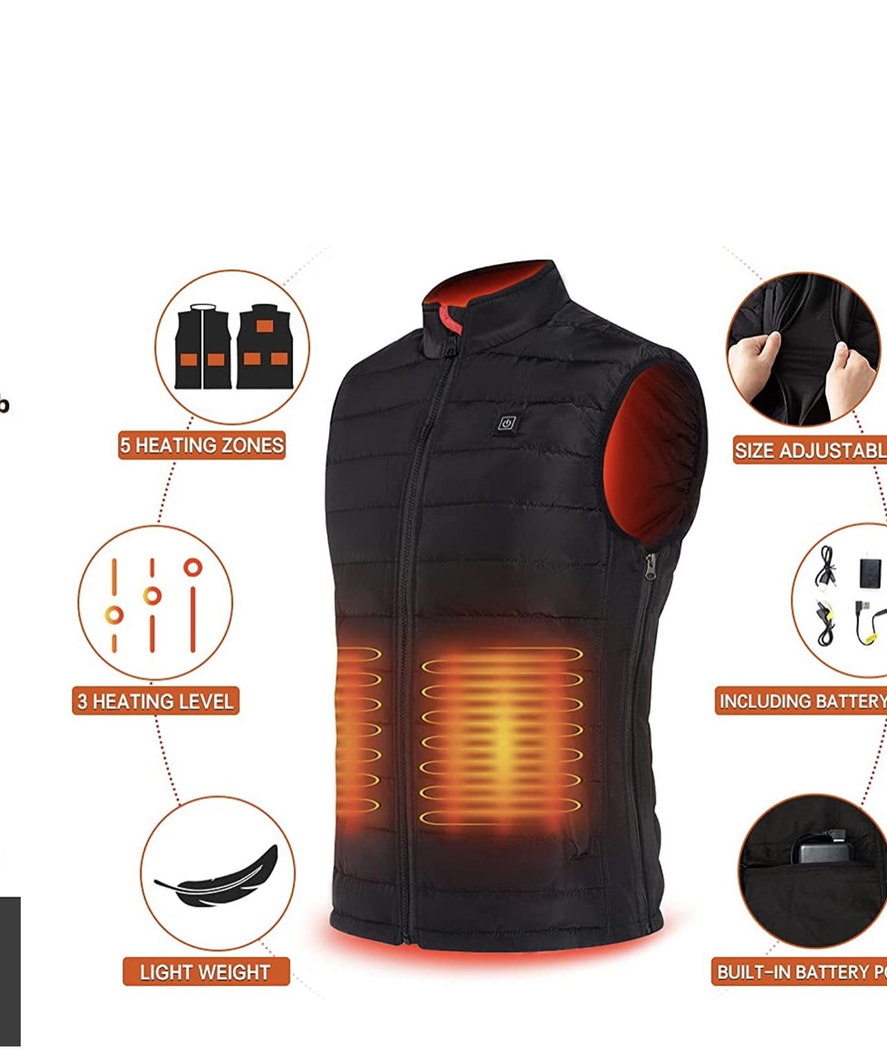 Heated Vest USB Charging Electric Body Warmer for Men & Women w/ - photo 3