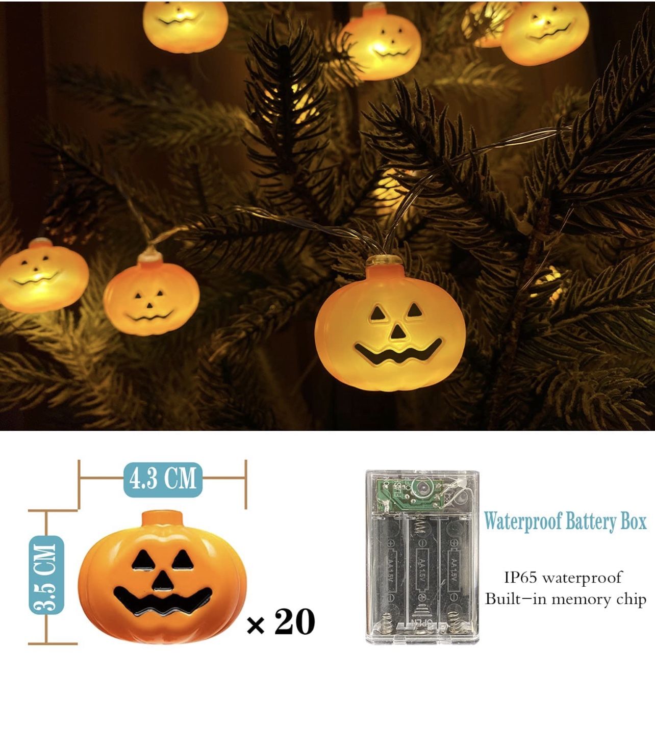New Halloween Pumpkin String Lights - 11.5Ft 20 Orange LED - photo 2