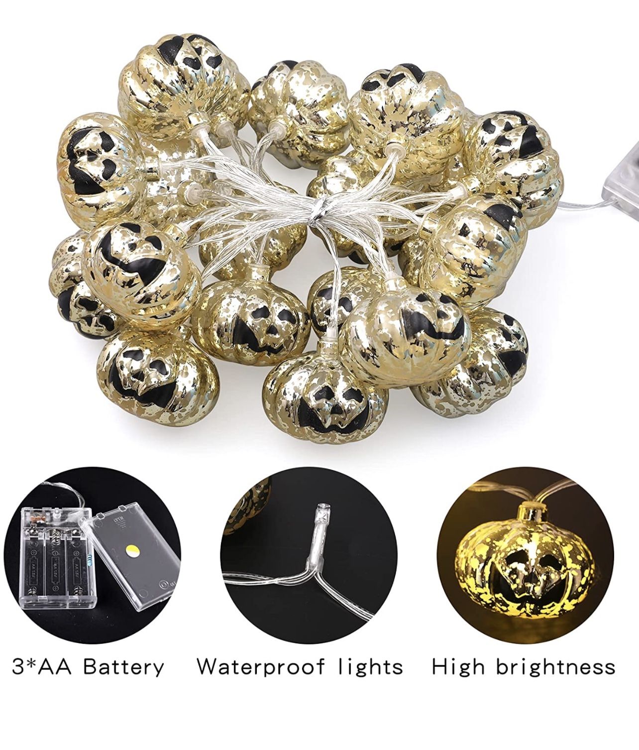 20 LED Pumpkin Lights Halloween Decorations