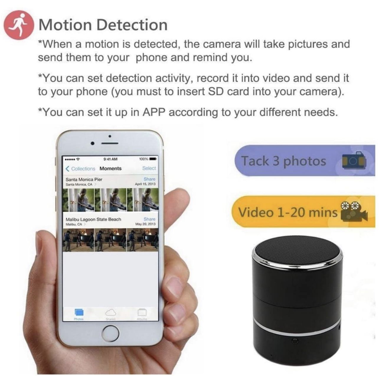 Hidden Camera Bluetooth Speaker 1080P HD WiFi Spy Cam - photo 5