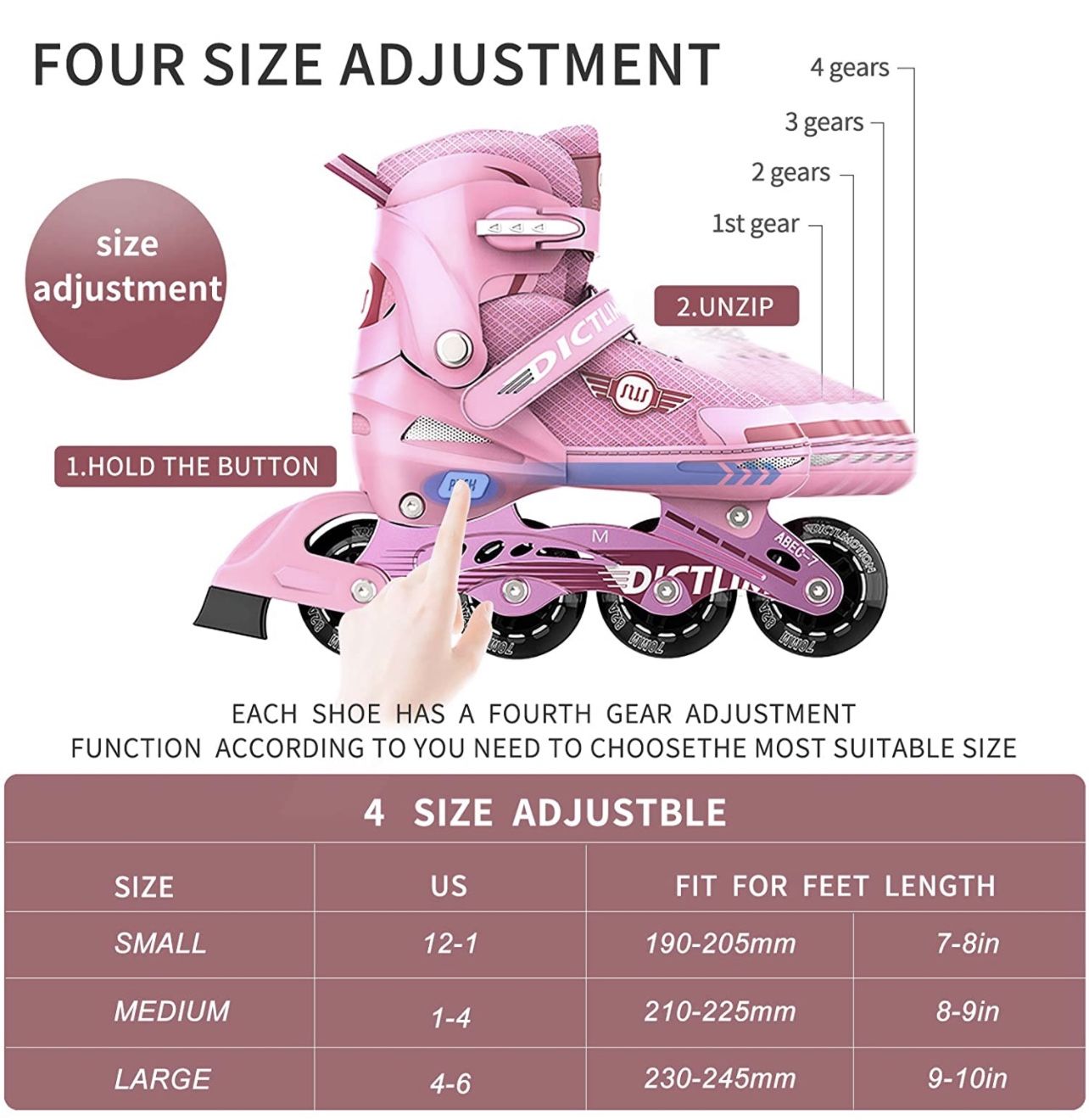 Girls Inline Skates with Light Up Wheels - Size Small - photo 5