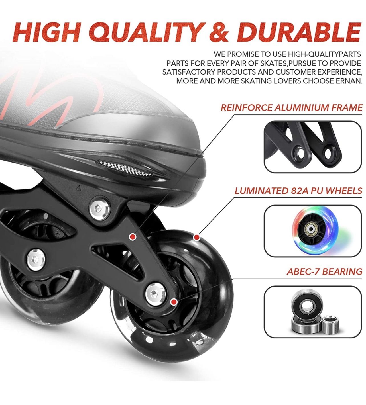 Adjustable Inline Skates For Big Kids (Size M, Red) - photo 3