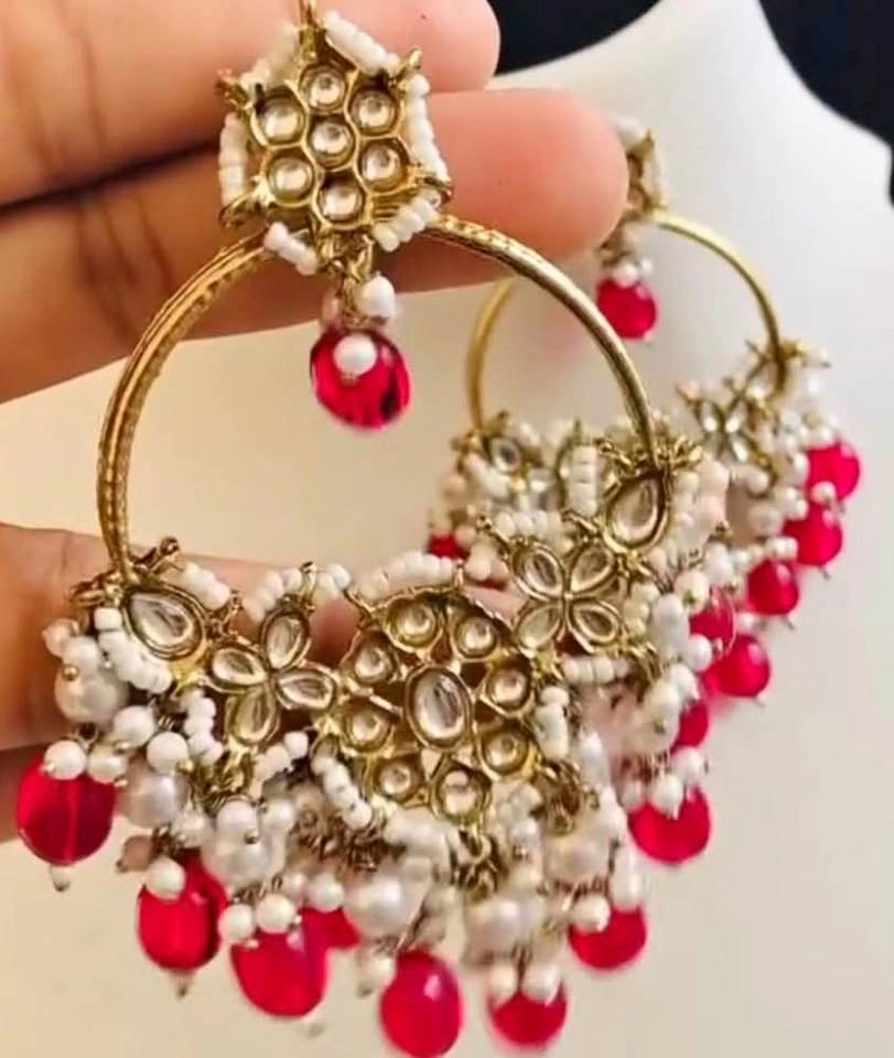 Red & Pearl Jhumka Earrings – New