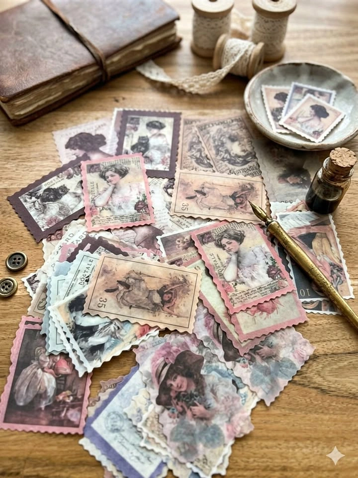Vintage-Style Faux Stamps Paper Ephemera Pack - Junk Journal