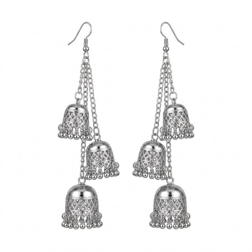 Metallic Silver Jhumka Earrings