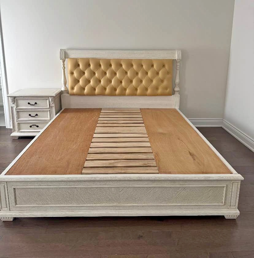 King size bed frame - Real leather headboard