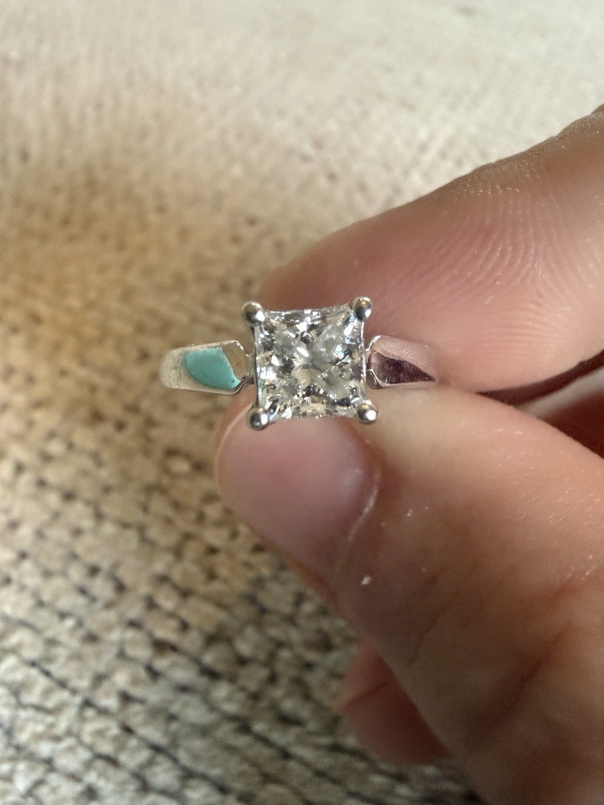 1.03 Carat I/VS2 Diamond Engagement Ring Princess Cut 14K White
