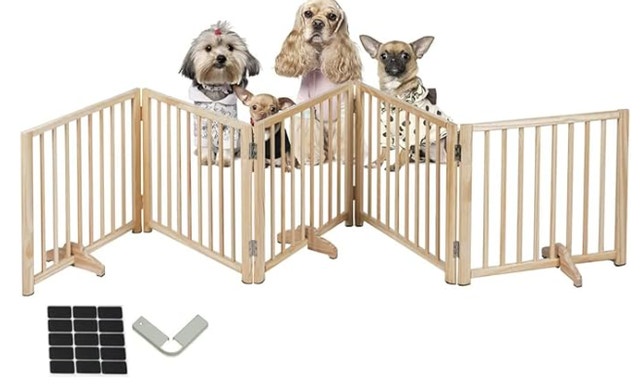 SUNHOO 5Panel Folding Fence – Natural Wood, 2x2ft, New - photo 2