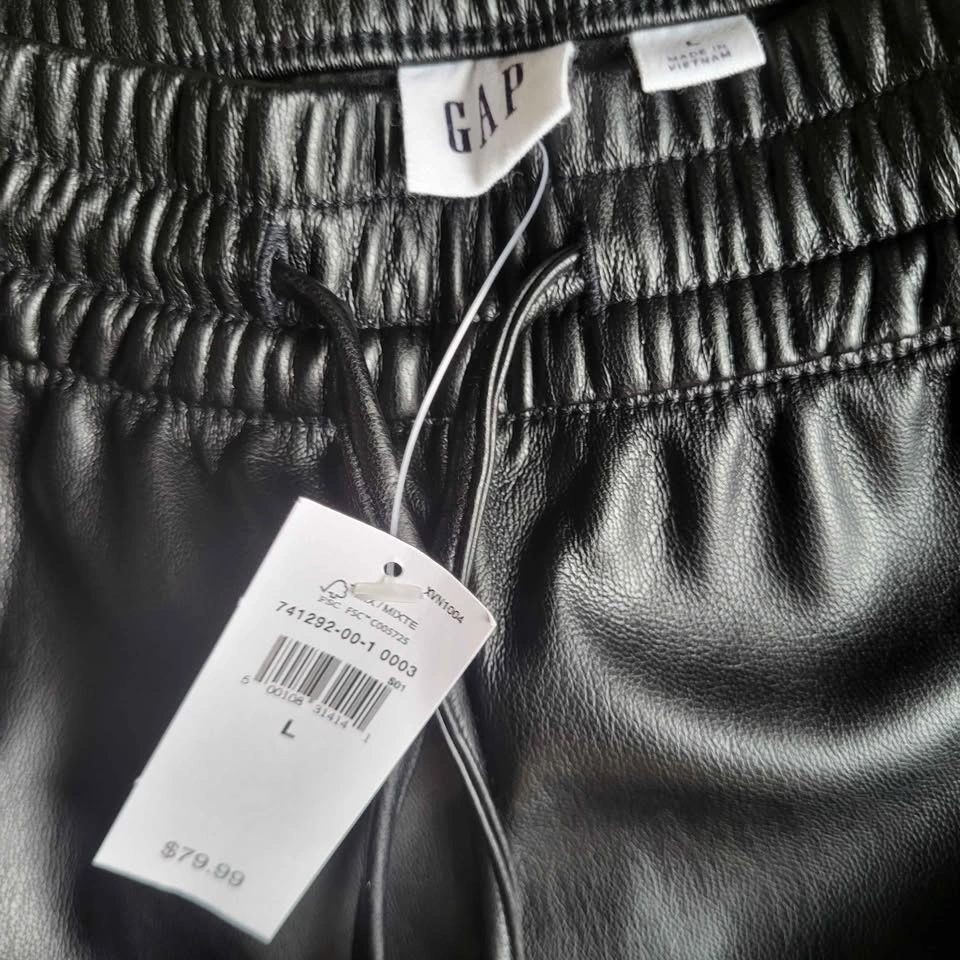 Gap Faux Leather Pants Pull On Elastic Waist Black High Rise Siz - photo 2