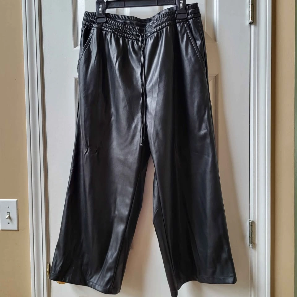 Gap Faux Leather Pants Pull On Elastic Waist Black High Rise Siz - photo 3