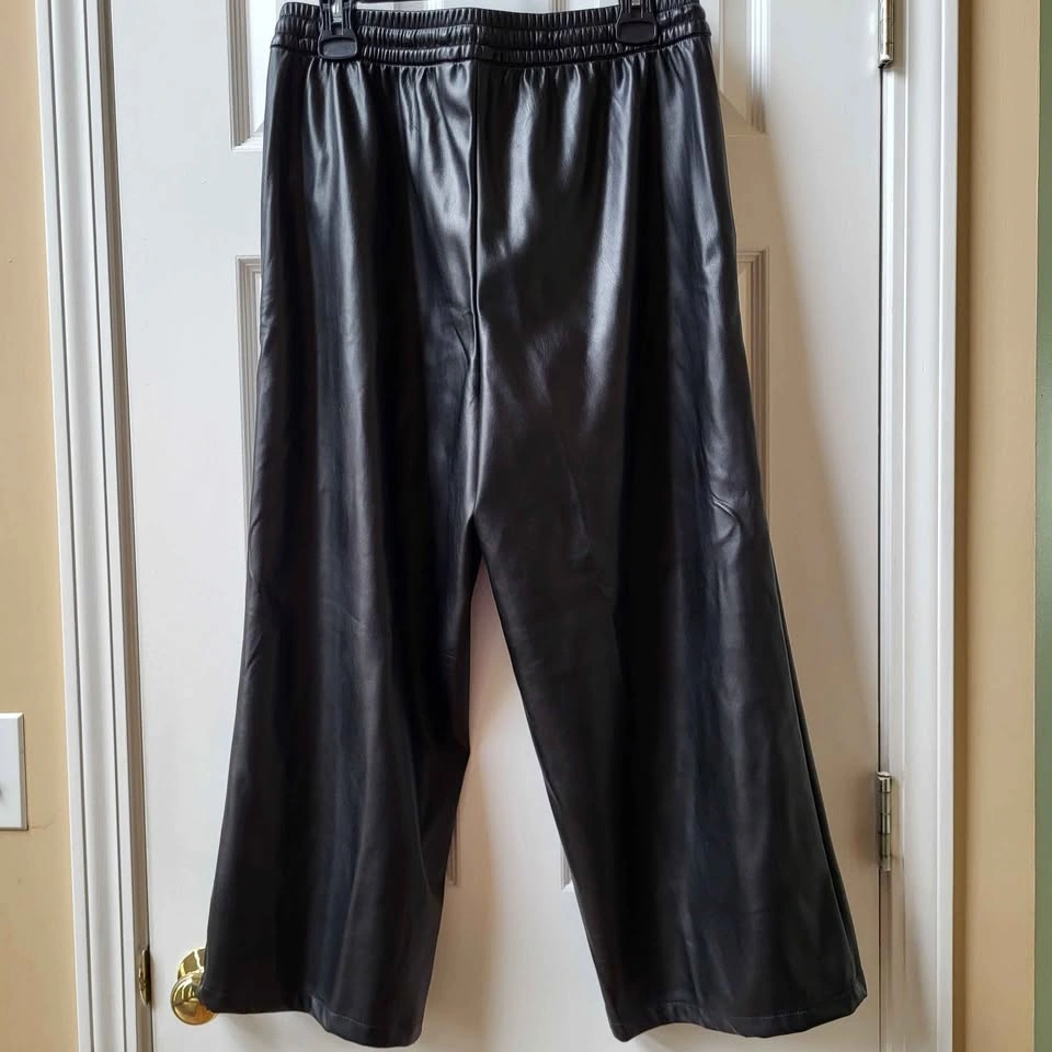 Gap Faux Leather Pants Pull On Elastic Waist Black High Rise Siz - photo 4