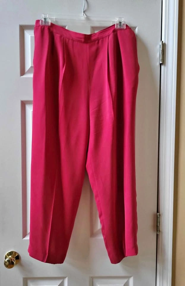 Pat Argenti Women Lined Red Pants Trousers 100% Silk Size 14