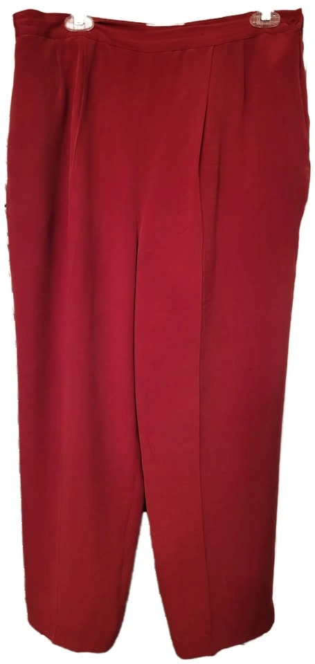 Pat Argenti Women Lined Red Pants Trousers 100% Silk Size 14 - photo 2