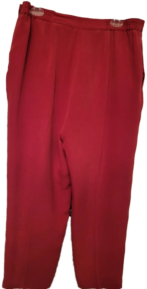 Pat Argenti Women Lined Red Pants Trousers 100% Silk Size 14 - photo 3