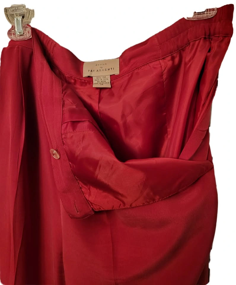 Pat Argenti Women Lined Red Pants Trousers 100% Silk Size 14 - photo 5