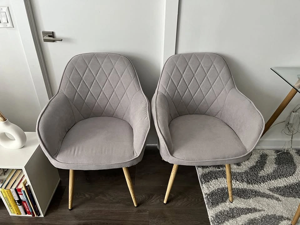 FDW Light Grey Upholstered Accent Dining Chairs (2) with Arms