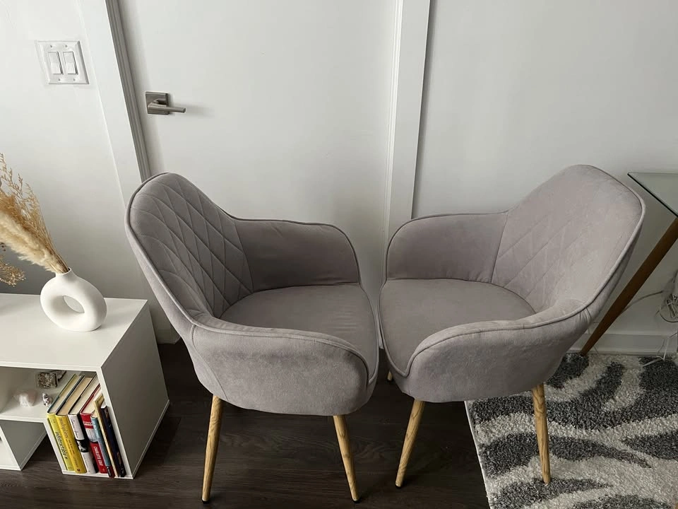 FDW Light Grey Upholstered Accent Dining Chairs (2) with Arms - photo 2