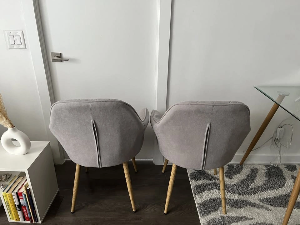 FDW Light Grey Upholstered Accent Dining Chairs (2) with Arms - photo 3